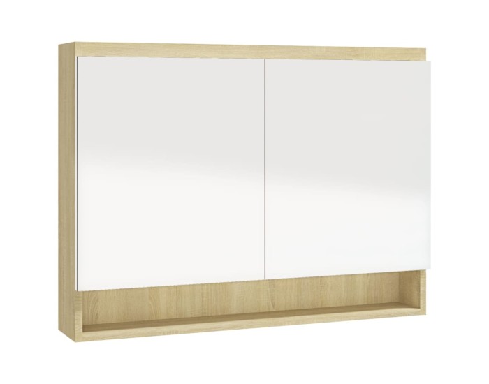 Sonata Dulap de baie cu oglindă, alb și stejar, 80x15x60 cm, MDF