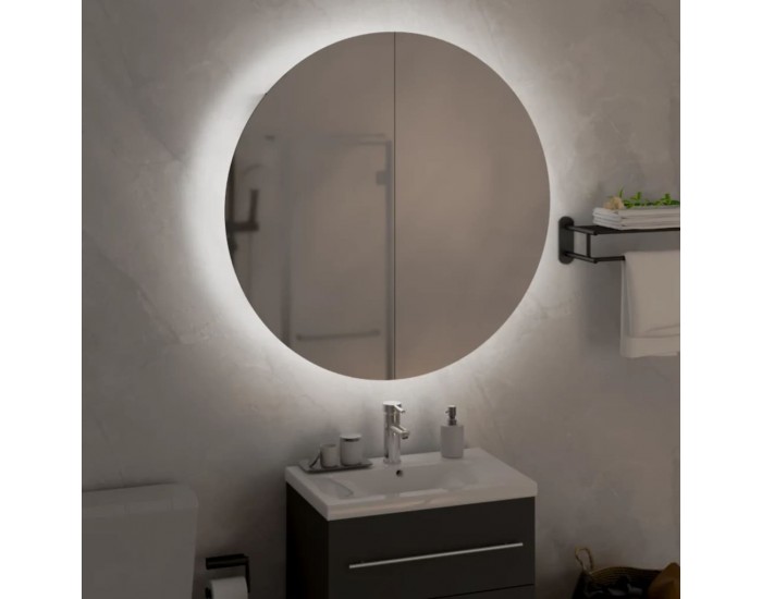 Sonata H Шкаф за баня с кръгло огледало и LED, бял, 54x54x17,5 см