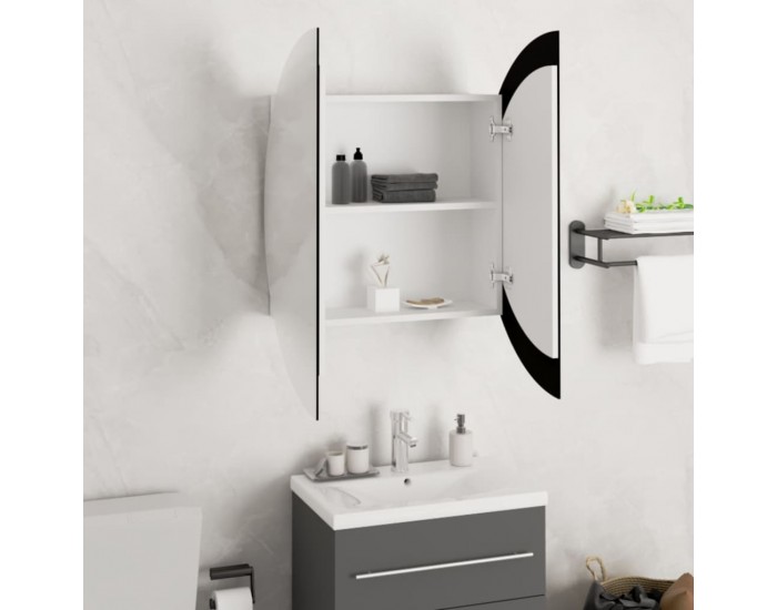 Sonata H Шкаф за баня с кръгло огледало и LED, бял, 54x54x17,5 см