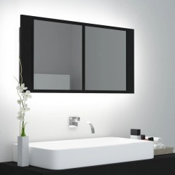 Sonata H Шкаф с LED огледало за баня, черно, 90x12x45 см, акрил - Dulapuri de baie