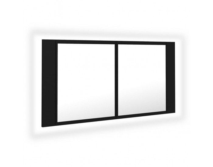 Sonata H Шкаф с LED огледало за баня, черно, 90x12x45 см, акрил