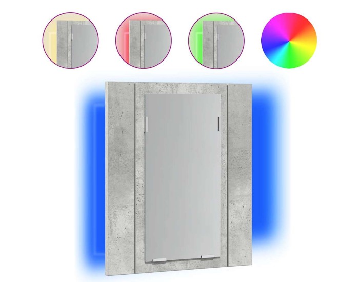 Sonata Dulap de baie cu oglindă & LED, gri beton, 40x12x45 cm acril