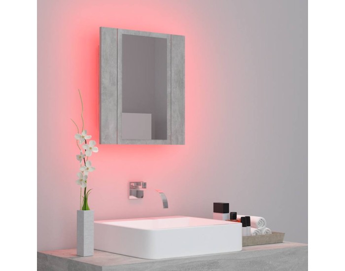 Sonata Dulap de baie cu oglindă & LED, gri beton, 40x12x45 cm acril