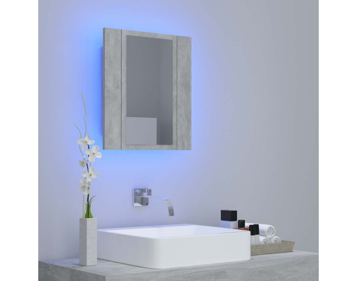 Sonata Dulap de baie cu oglindă & LED, gri beton, 40x12x45 cm acril