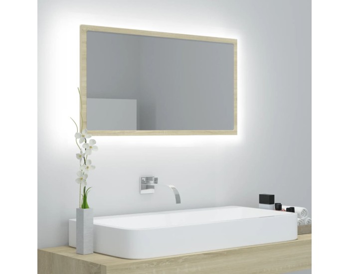Sonata Oglindă de baie cu LED, stejar sonoma, 80x8,5x37 cm, acril