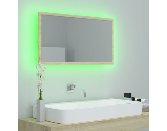 Sonata Oglindă de baie cu LED, stejar sonoma, 80x8,5x37 cm, acril