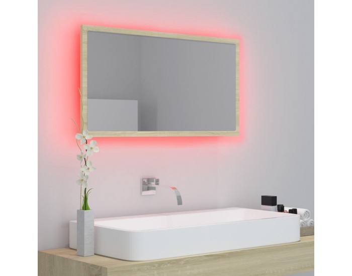 Sonata H LED огледало за баня, дъб сонома, 80x8,5x37 см, акрил