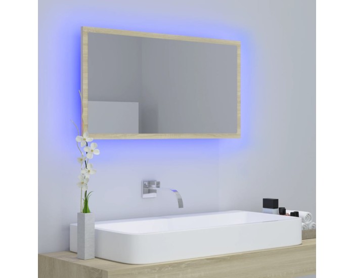 Sonata Oglindă de baie cu LED, stejar sonoma, 80x8,5x37 cm, acril