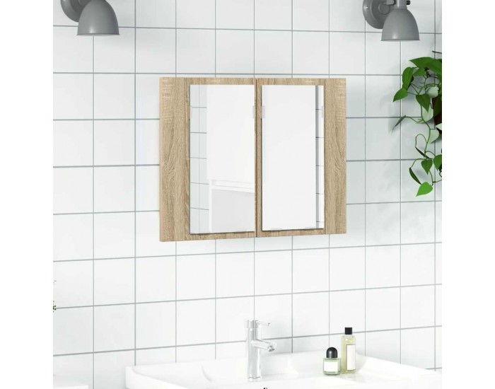 Sonata H Шкаф с LED огледало за баня, дъб сонома, 60x12x45 см, акрил