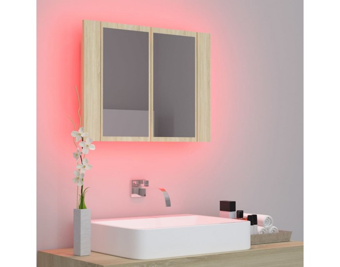Sonata H Шкаф с LED огледало за баня, дъб сонома, 60x12x45 см, акрил