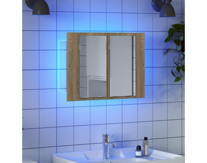 Sonata H Шкаф с LED огледало за баня, дъб сонома, 60x12x45 см, акрил