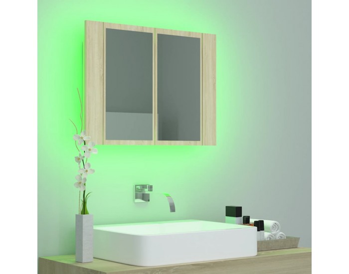 Sonata H Шкаф с LED огледало за баня, дъб сонома, 60x12x45 см, акрил