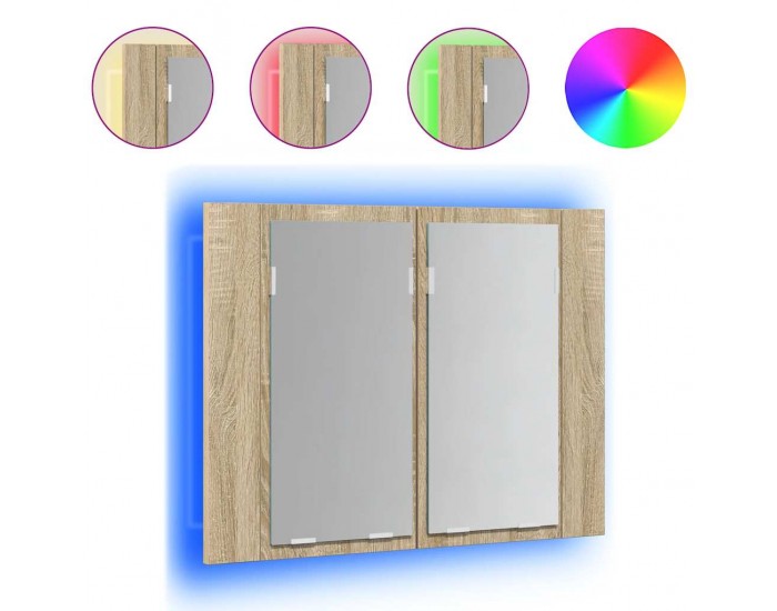 Sonata H Шкаф с LED огледало за баня, дъб сонома, 60x12x45 см, акрил
