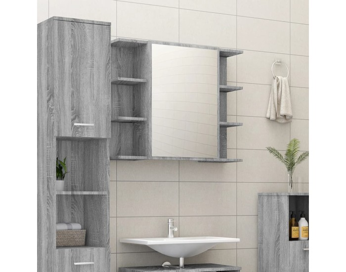 Sonata Dulap de baie cu oglindă gri sonoma 80x20,5x64 cm lemn compozit