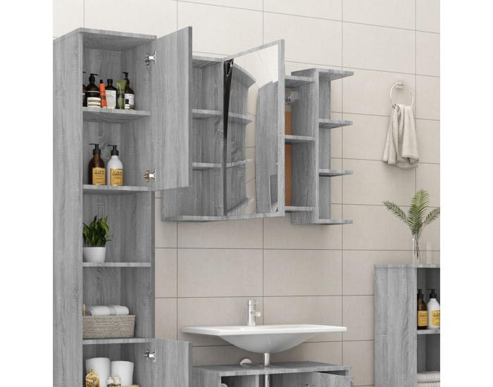 Sonata Dulap de baie cu oglindă gri sonoma 80x20,5x64 cm lemn compozit