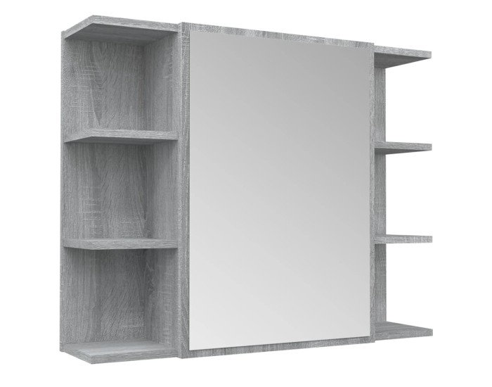 Sonata Dulap de baie cu oglindă gri sonoma 80x20,5x64 cm lemn compozit