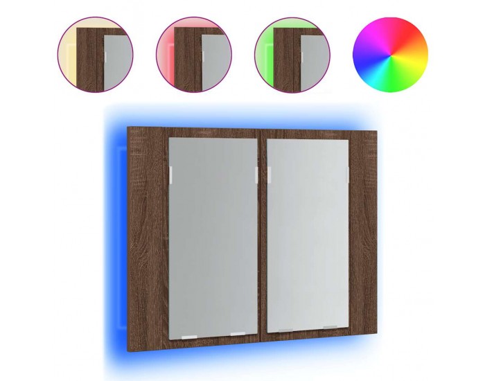 Sonata H LED огледален шкаф, кафяв дъб, 60x12x45 см, инженерно дърво