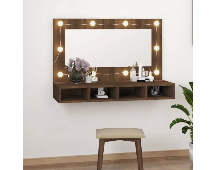 Sonata H Огледален шкаф с LED, кафяв дъб, 90x31,5x62 см