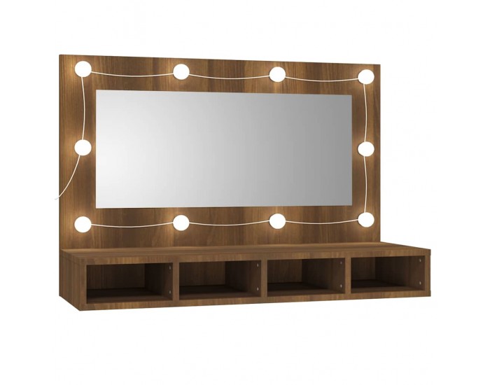 Sonata H Огледален шкаф с LED, кафяв дъб, 90x31,5x62 см