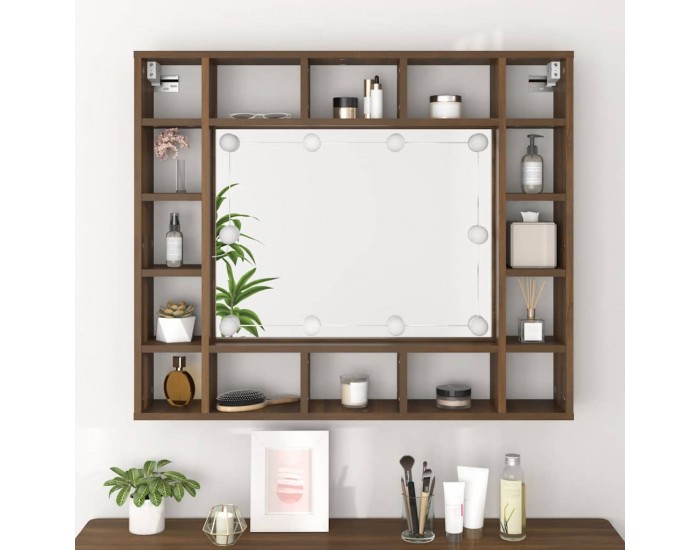 Sonata H Огледален шкаф с LED, кафяв дъб, 91x15x76,5 см
