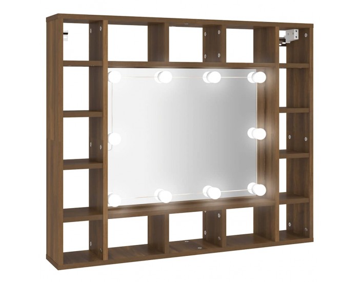 Sonata H Огледален шкаф с LED, кафяв дъб, 91x15x76,5 см