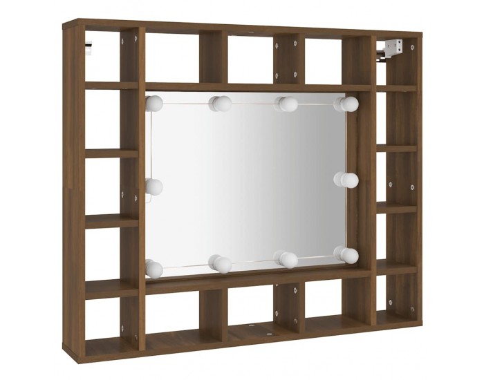 Sonata H Огледален шкаф с LED, кафяв дъб, 91x15x76,5 см