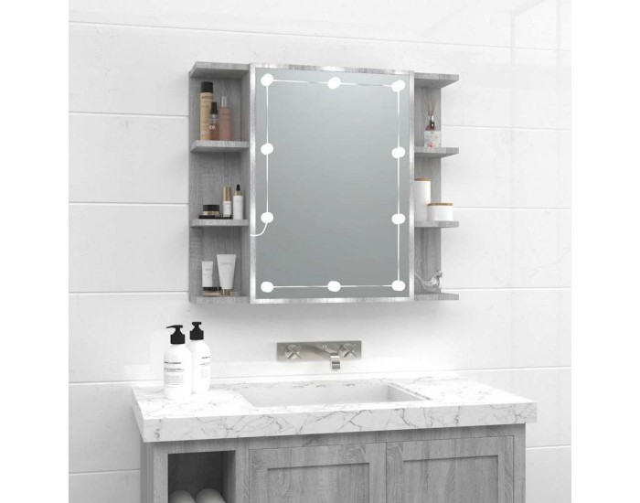 Sonata H Огледален шкаф с LED, сив сонома, 70x16,5x60 см