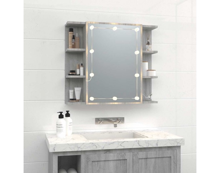 Sonata H Огледален шкаф с LED, сив сонома, 70x16,5x60 см
