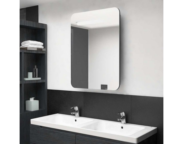 Sonata H LED шкаф с огледало за баня, сияйно сиво, 60x11x80 см