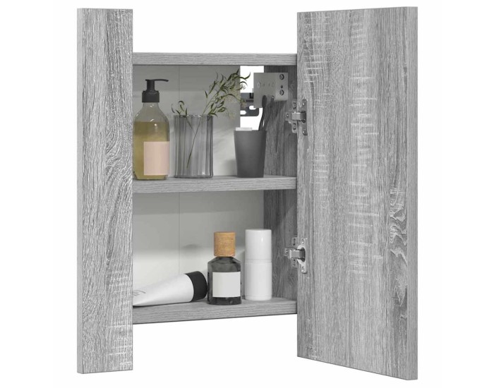 Sonata Dulap cu oglindă cu LED de baie, gri sonoma, 40x12x45 cm, lemn