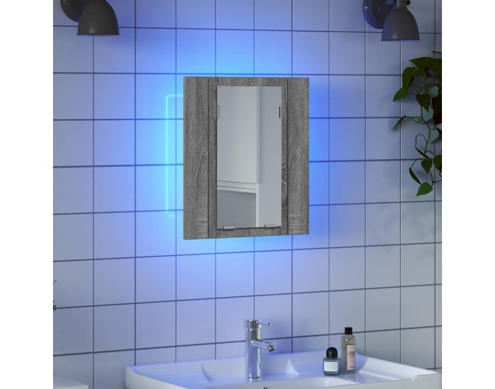 Sonata H LED шкаф за баня огледало сив сонома 40x12x45см инженерно дърво