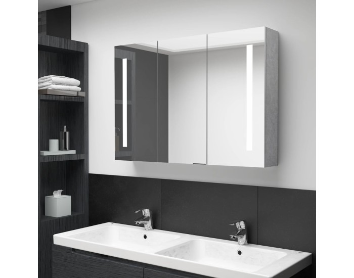 Sonata Dulap de baie cu oglindă și LED, gri beton, 89x14x62 cm