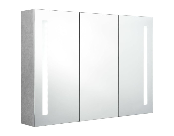 Sonata Dulap de baie cu oglindă și LED, gri beton, 89x14x62 cm