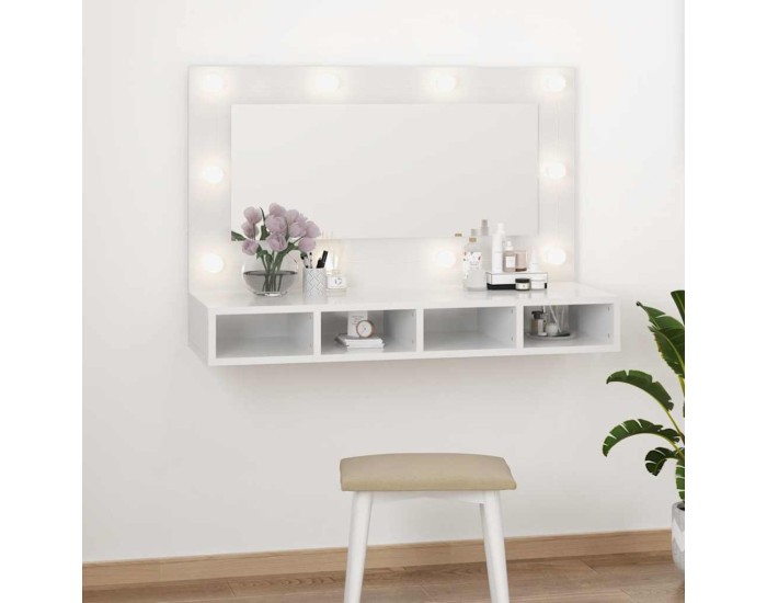 Sonata Dulap cu oglindă și LED, alb extralucios, 90x31,5x62 cm