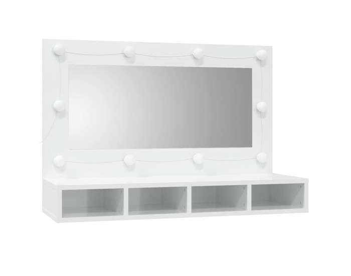 Sonata Dulap cu oglindă și LED, alb extralucios, 90x31,5x62 cm