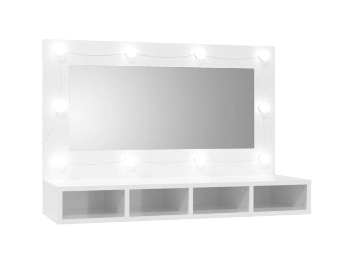 Sonata Dulap cu oglindă și LED, alb extralucios, 90x31,5x62 cm