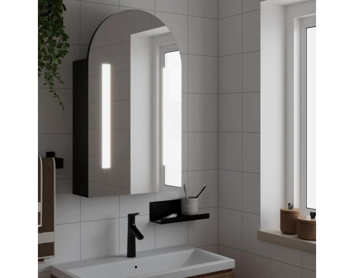 Sonata Dulap cu oglindă de baie cu LED, negru, 42x13x70 cm, arcuit