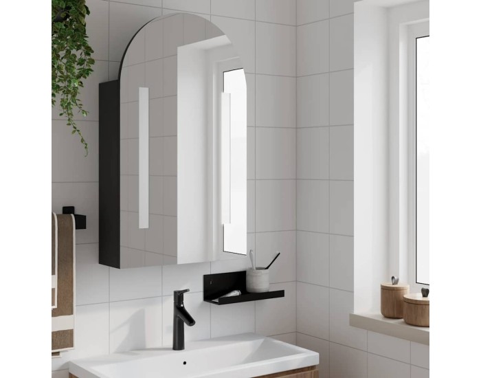Sonata Dulap cu oglindă de baie cu LED, negru, 42x13x70 cm, arcuit