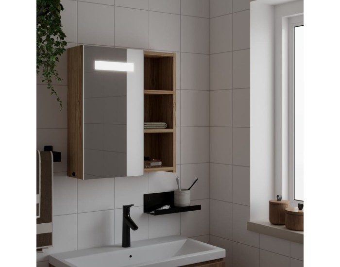 Sonata Dulap cu oglindă de baie cu LED, stejar, 45x13x52 cm
