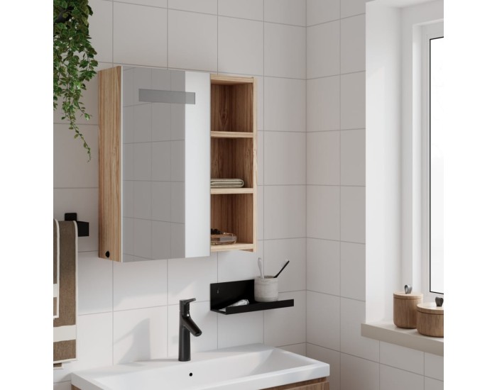 Sonata Dulap cu oglindă de baie cu LED, stejar, 45x13x52 cm