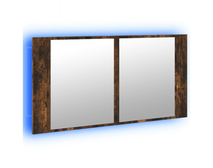 Sonata H Шкаф с LED огледало за баня, опушен дъб, 90x12x45 см, акрил