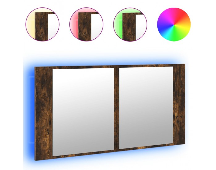 Sonata H Шкаф с LED огледало за баня, опушен дъб, 90x12x45 см, акрил