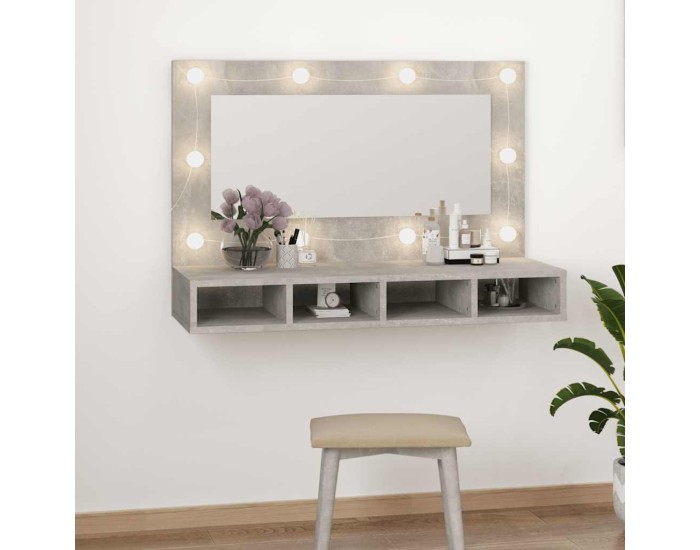 Sonata Dulap cu oglindă și LED, gri beton, 90x31,5x62 cm