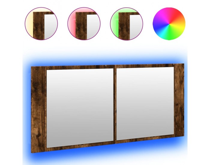 Sonata H Шкаф с LED огледало за баня, опушен дъб, 100x12x45 см