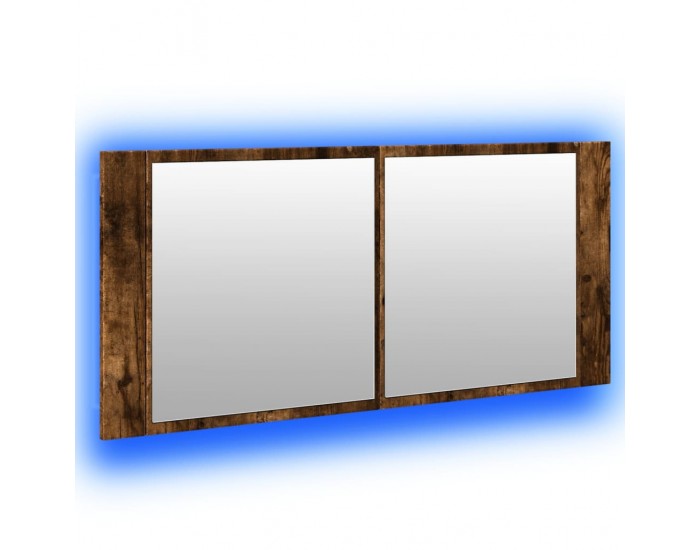 Sonata H Шкаф с LED огледало за баня, опушен дъб, 100x12x45 см