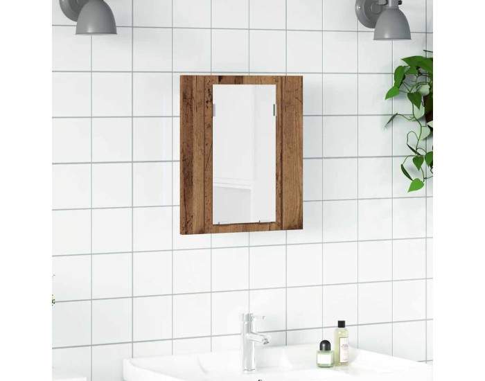Sonata Dulap cu oglindă cu LED de baie, lemn vechi, 40x12x45 cm, lemn