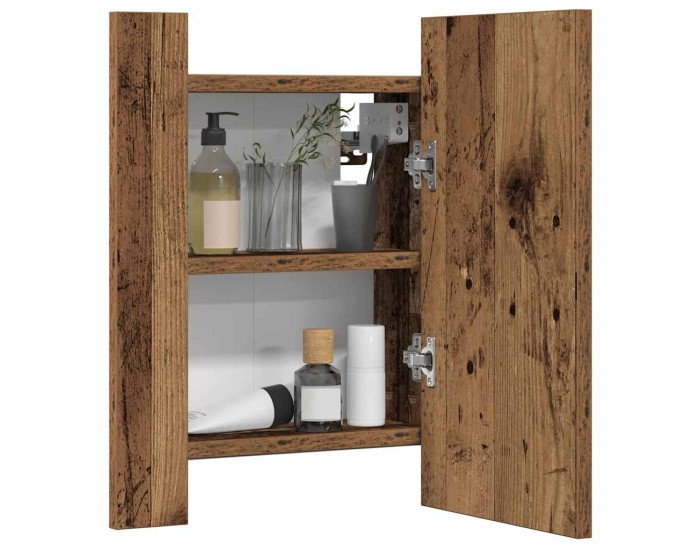 Sonata Dulap cu oglindă cu LED de baie, lemn vechi, 40x12x45 cm, lemn