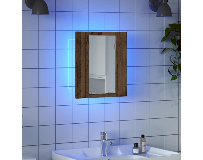 Sonata Dulap cu oglindă cu LED de baie, lemn vechi, 40x12x45 cm, lemn