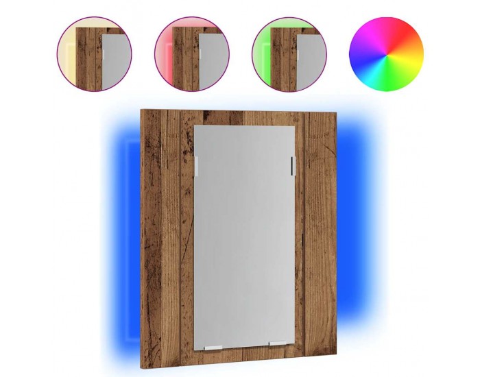 Sonata H LED шкаф за баня с огледало, старо дърво, 40x12x45 см