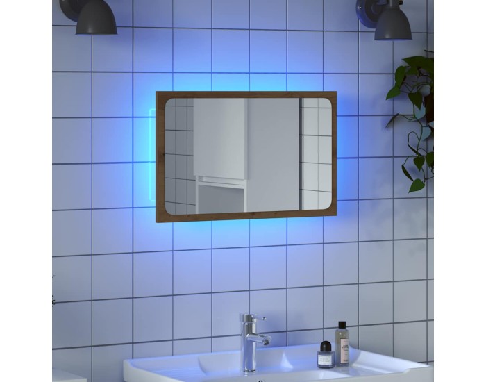 Sonata Oglindă de baie cu lumină LED, stejar artizanal, 60x8,5x38 cm